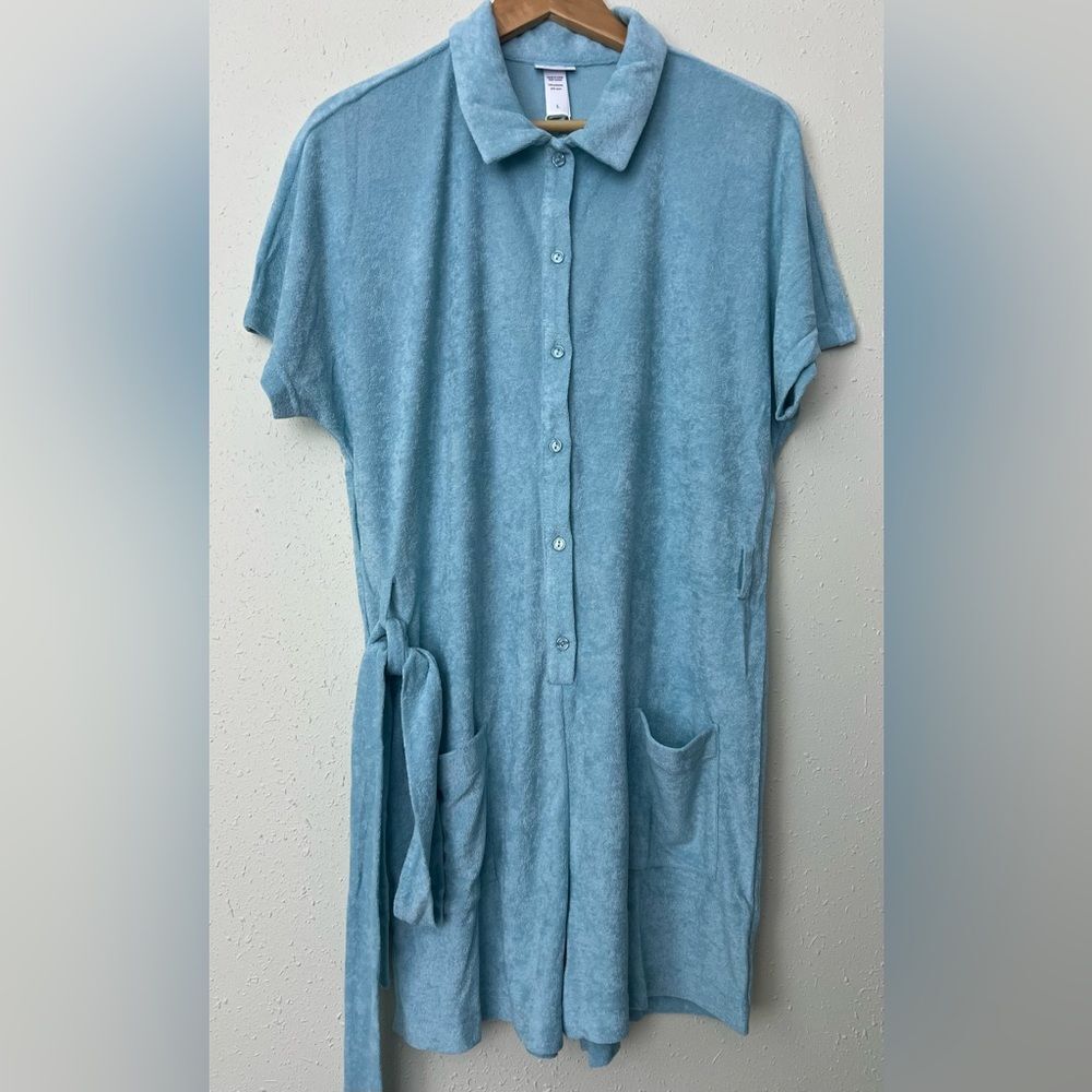 NWT Andie Swim The Palma Terry Button- Up Romper in Cablu Size L